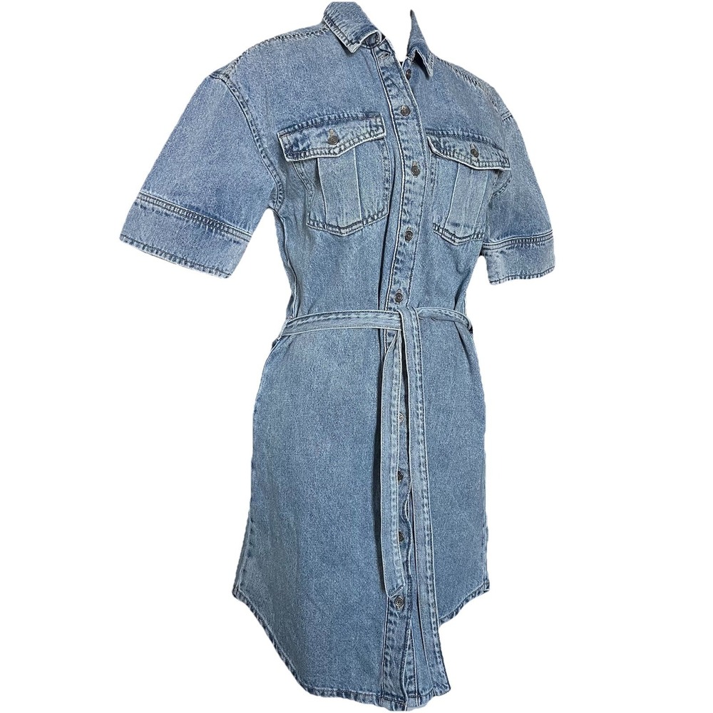 DKNY Jeans Tie Front Denim Shirt Dress Women's XS Light‎ Wash Button Down